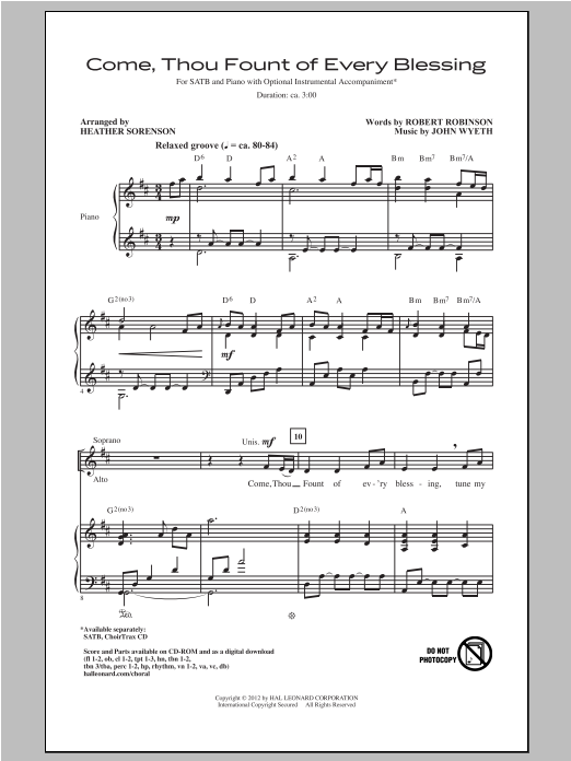 Heather Sorenson Come, Thou Fount of Every Blessing Sheet Music Notes & Chords for SATB Choir - Download or Print PDF