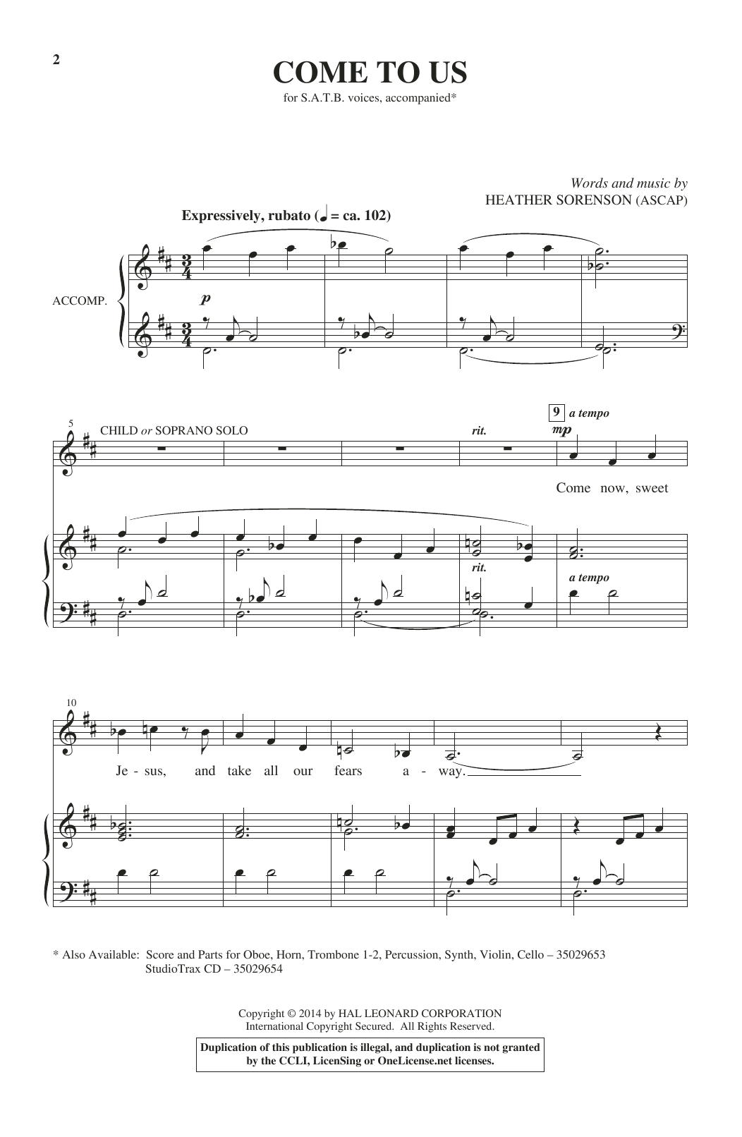 Heather Sorenson Come To Us Sheet Music Notes & Chords for SATB - Download or Print PDF