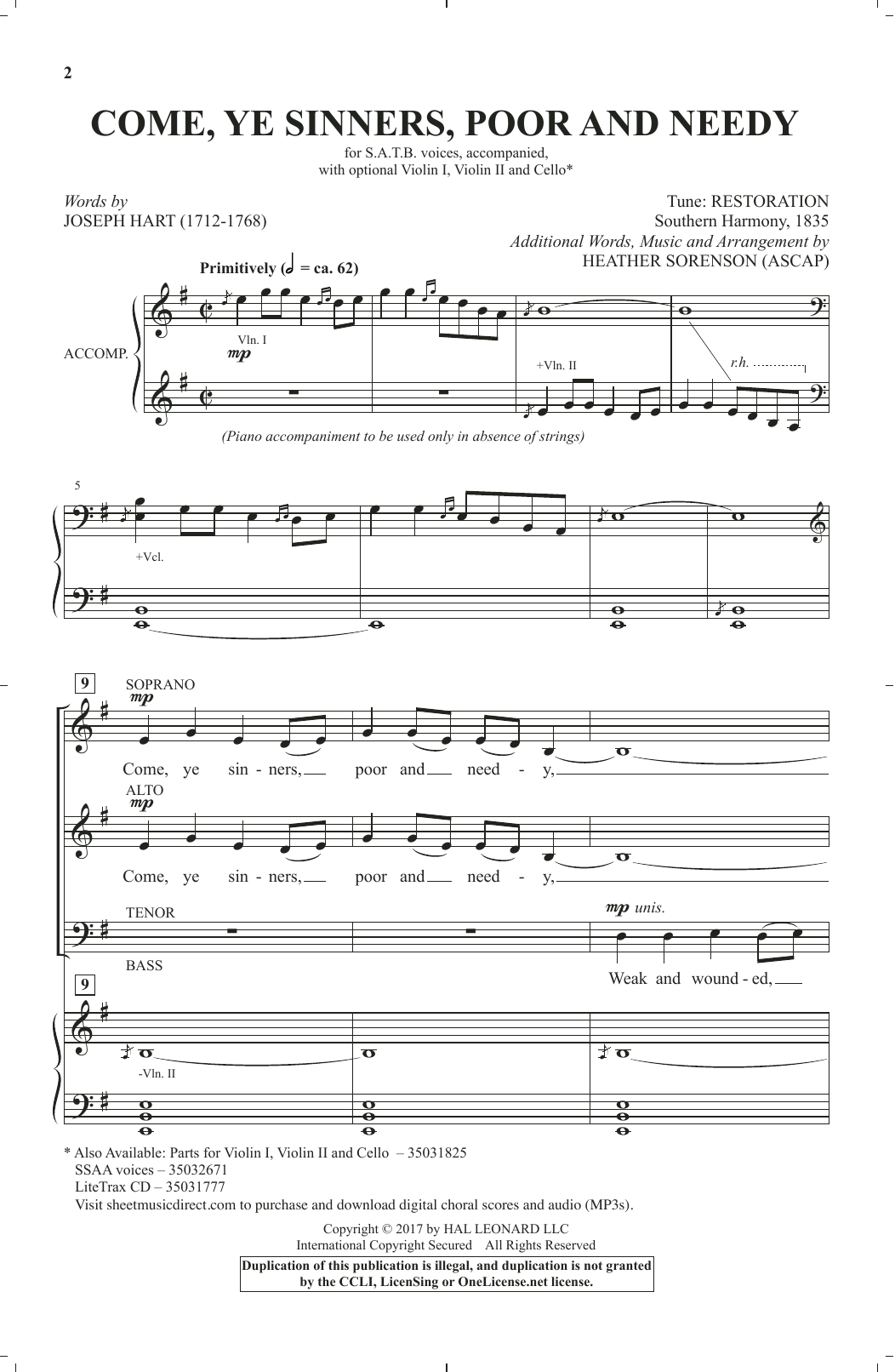Heather Sorenson Come, Ye Sinners, Poor And Needy Sheet Music Notes & Chords for SATB Choir - Download or Print PDF