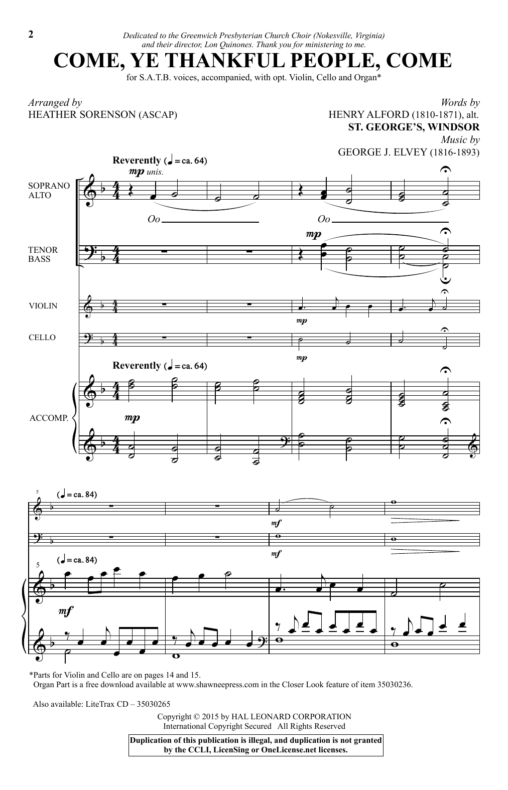 Heather Sorenson Come, Ye Thankful People, Come Sheet Music Notes & Chords for SATB - Download or Print PDF