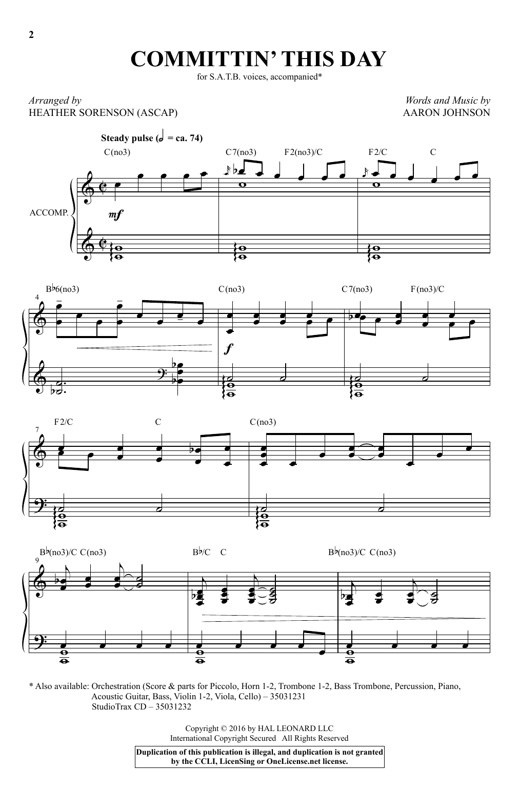 Heather Sorenson Committin' This Day Sheet Music Notes & Chords for SATB - Download or Print PDF