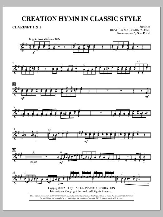 Heather Sorenson Creation Hymn In Classic Style - Bb Clarinet 1,2 Sheet Music Notes & Chords for Choir Instrumental Pak - Download or Print PDF