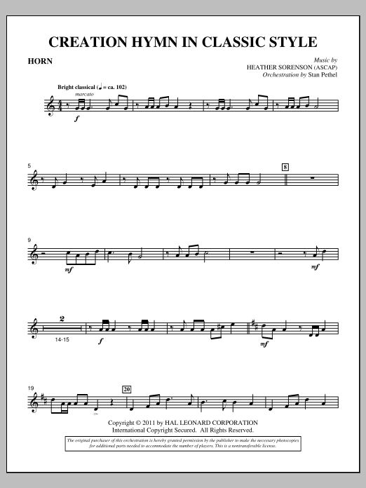 Heather Sorenson Creation Hymn In Classic Style - F Horn Sheet Music Notes & Chords for Choir Instrumental Pak - Download or Print PDF