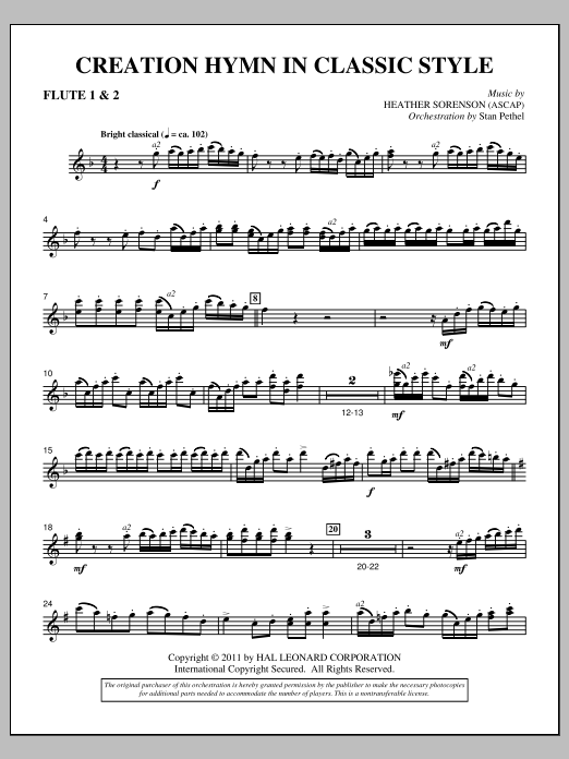 Heather Sorenson Creation Hymn In Classic Style - Flute 1 & 2 Sheet Music Notes & Chords for Choir Instrumental Pak - Download or Print PDF