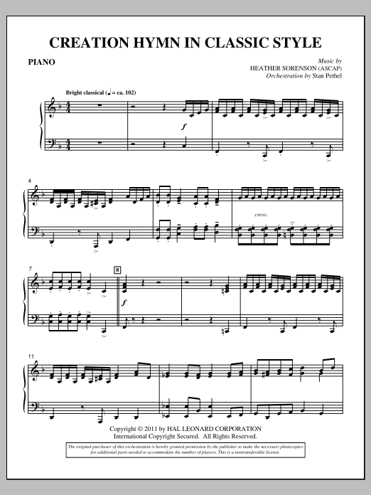 Heather Sorenson Creation Hymn In Classic Style - Piano Sheet Music Notes & Chords for Choir Instrumental Pak - Download or Print PDF