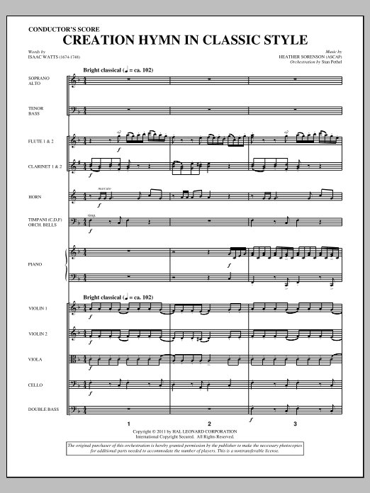 Heather Sorenson Creation Hymn In Classic Style - Score Sheet Music Notes & Chords for Choir Instrumental Pak - Download or Print PDF