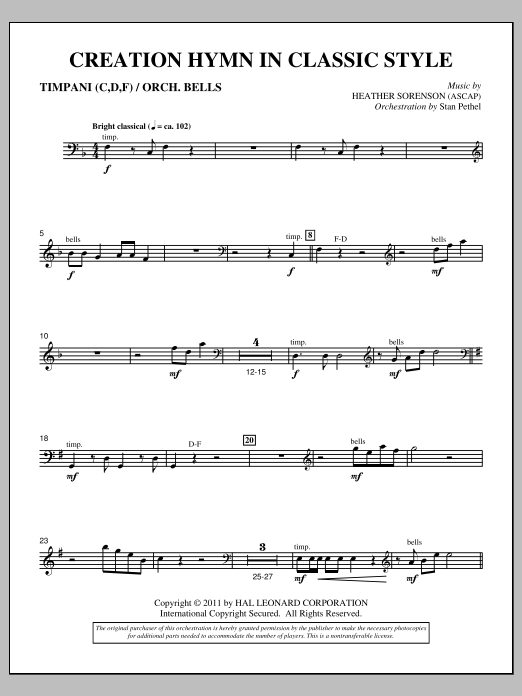 Heather Sorenson Creation Hymn In Classic Style - Timpani & Bells Sheet Music Notes & Chords for Choir Instrumental Pak - Download or Print PDF