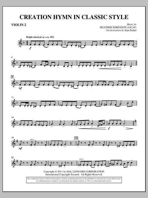 Heather Sorenson Creation Hymn In Classic Style - Violin 2 Sheet Music Notes & Chords for Choir Instrumental Pak - Download or Print PDF