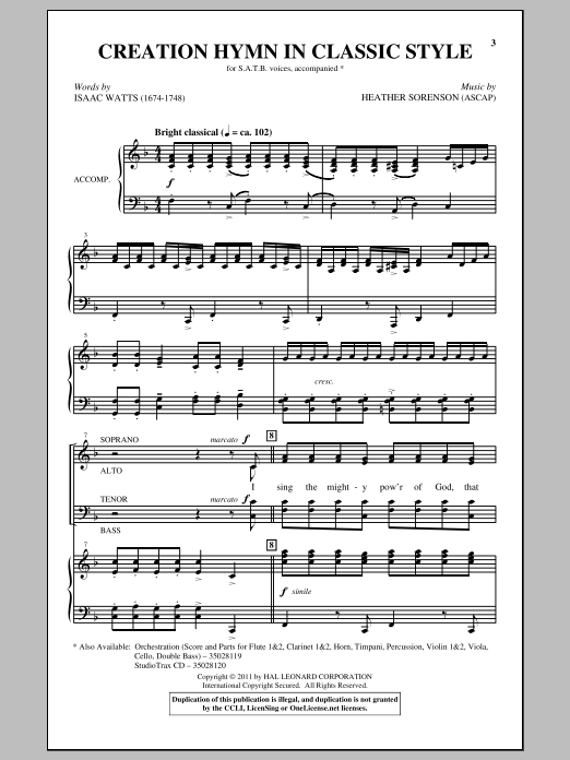 Heather Sorenson Creation Hymn In Classic Style Sheet Music Notes & Chords for SATB - Download or Print PDF