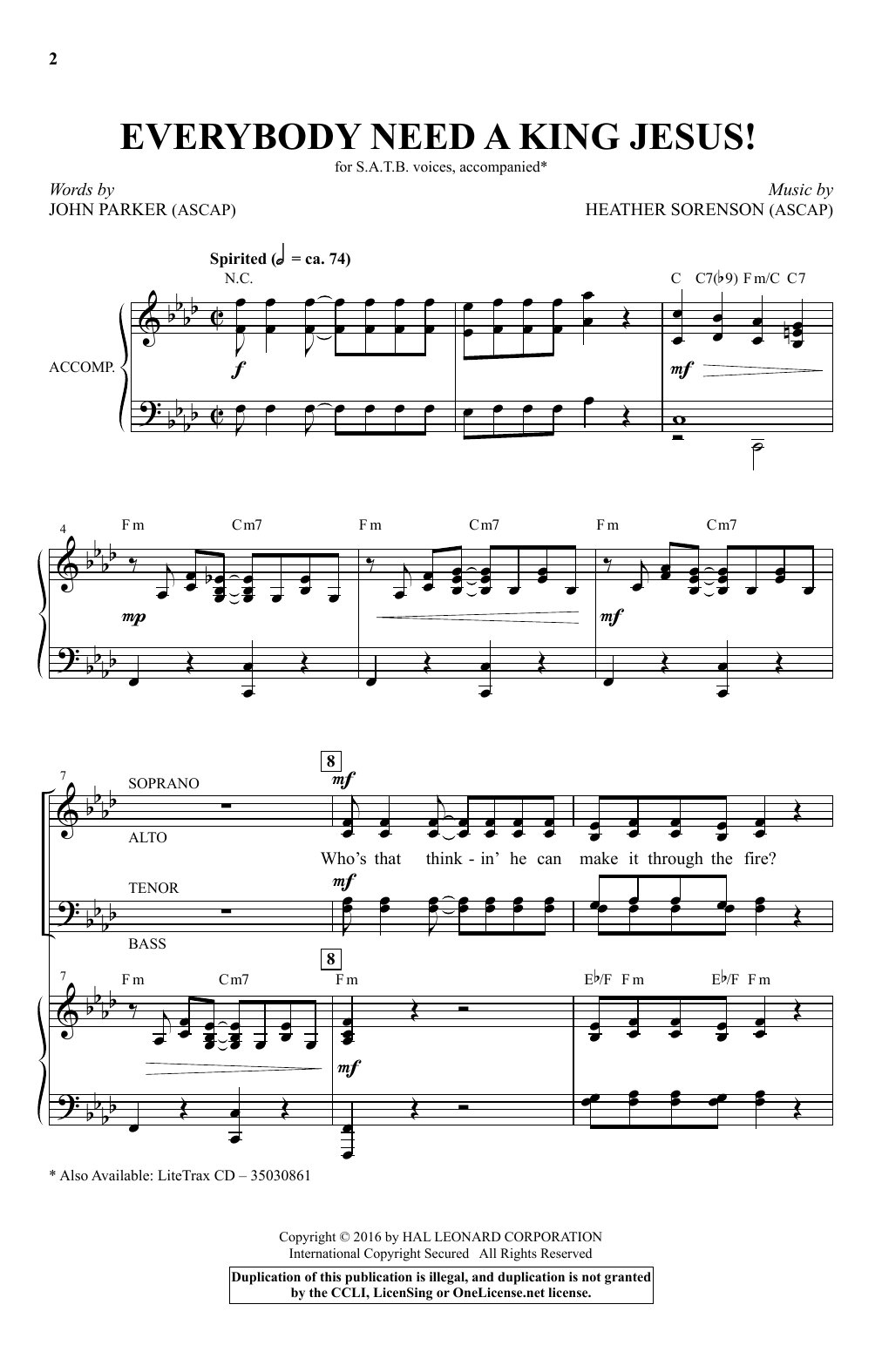 Heather Sorenson Everybody Need A King Jesus! Sheet Music Notes & Chords for SATB - Download or Print PDF