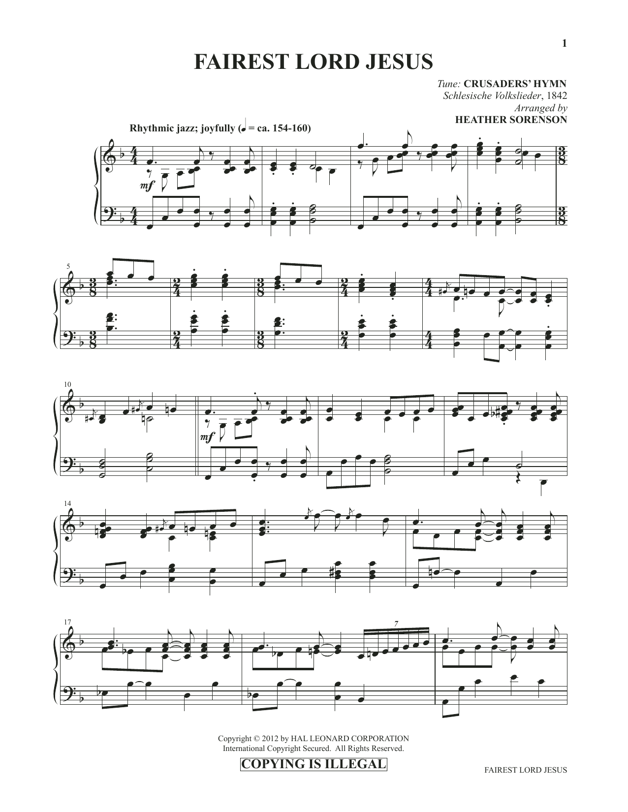 Heather Sorenson Fairest Lord Jesus (from Images: Sacred Piano Reflections) Sheet Music Notes & Chords for Piano Solo - Download or Print PDF