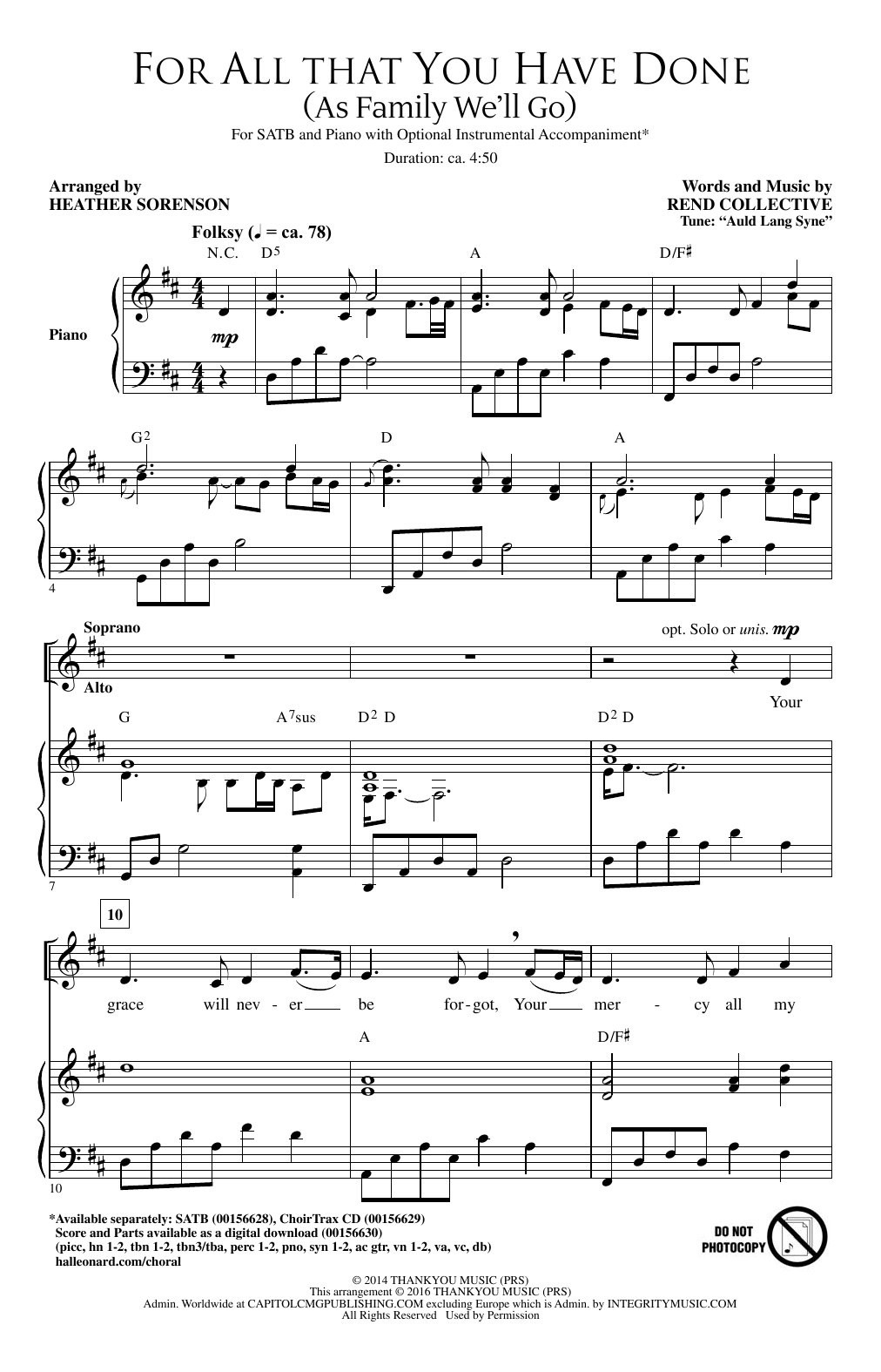 Heather Sorenson For All That You Have Done (As Family We'll Go) Sheet Music Notes & Chords for SATB - Download or Print PDF