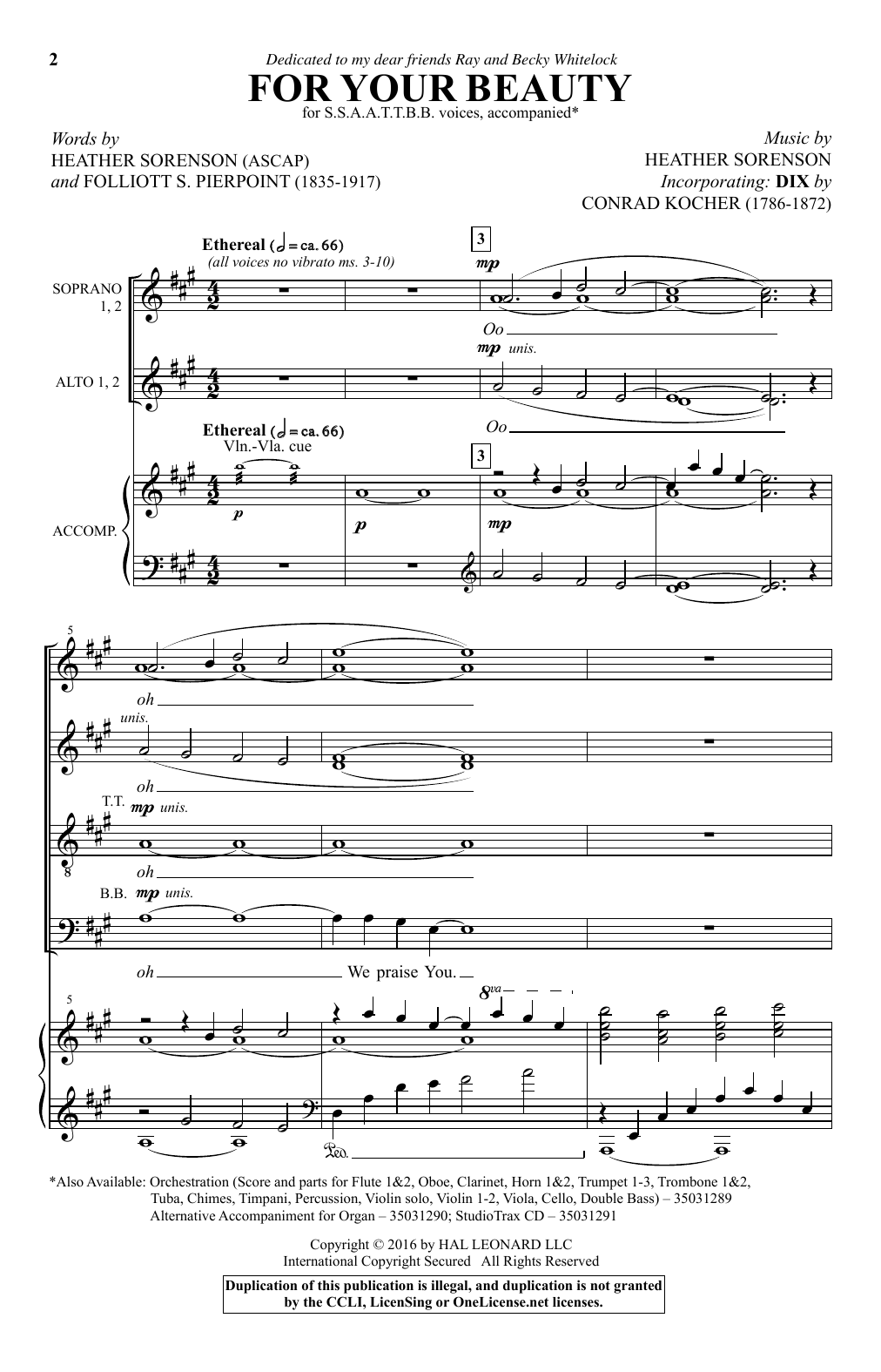 Heather Sorenson For Your Beauty Sheet Music Notes & Chords for SATB - Download or Print PDF