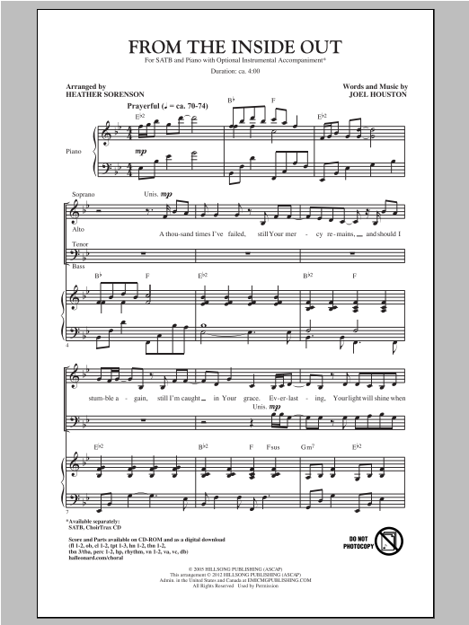 Heather Sorenson From The Inside Out Sheet Music Notes & Chords for SATB - Download or Print PDF