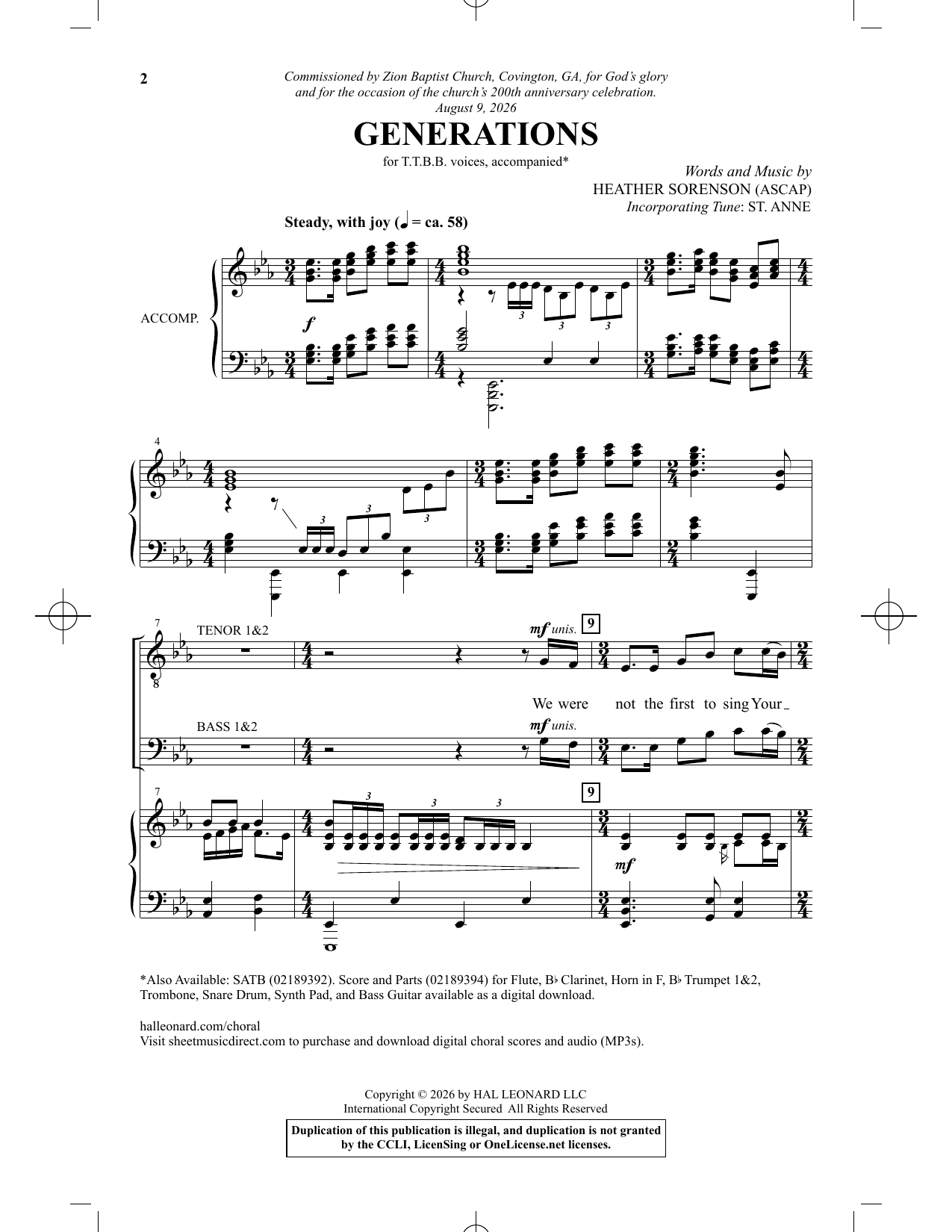 Heather Sorenson Generations Sheet Music Notes & Chords for TTBB Choir - Download or Print PDF