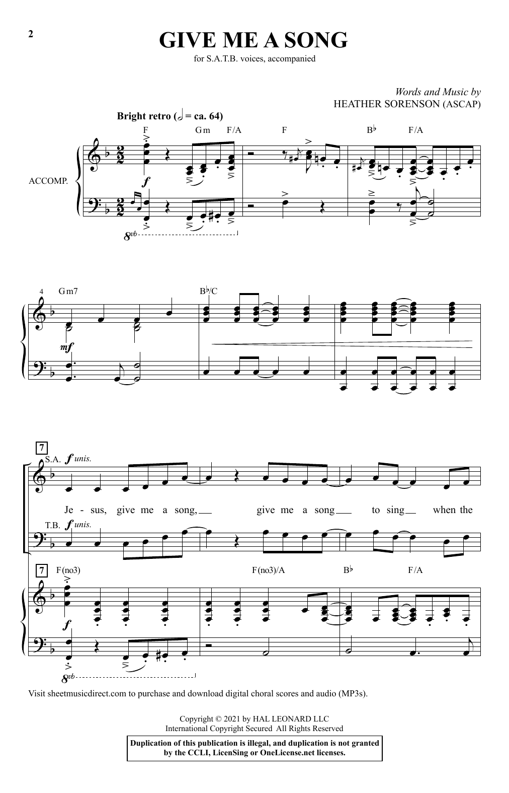 Heather Sorenson Give Me A Song Sheet Music Notes & Chords for SATB Choir - Download or Print PDF