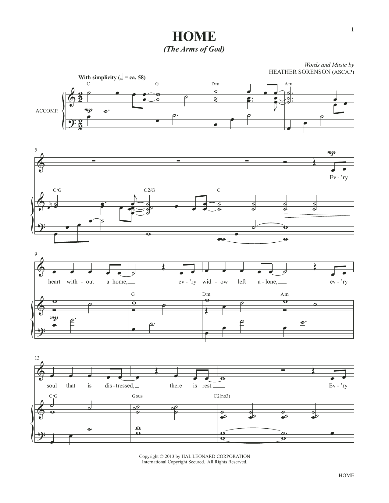 Heather Sorenson Home (The Arms Of God) (from My Alleluia: Vocal Solos for Worship) Sheet Music Notes & Chords for Piano & Vocal - Download or Print PDF