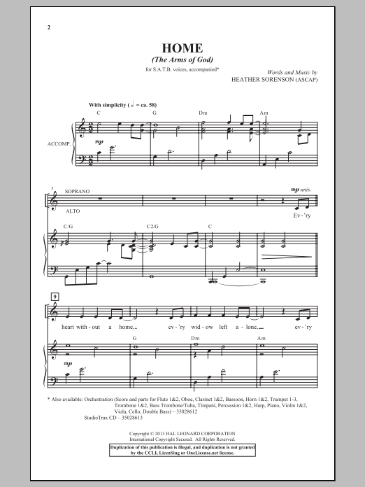 Heather Sorenson Home (The Arms Of God) Sheet Music Notes & Chords for SATB - Download or Print PDF
