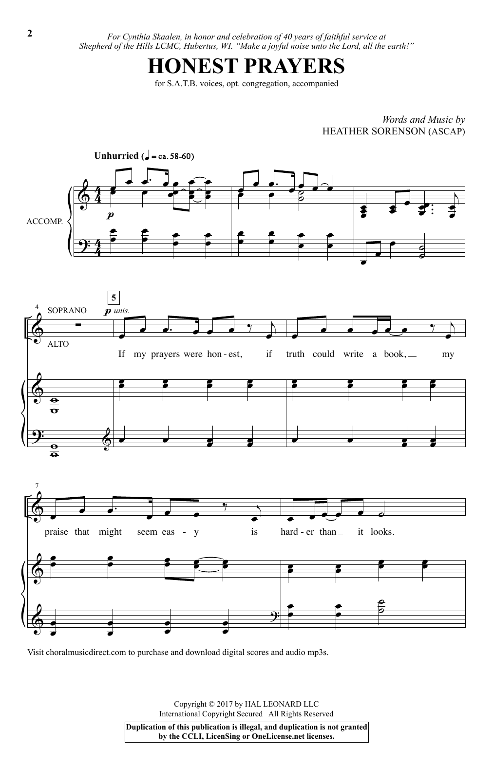 Heather Sorenson Honest Prayers Sheet Music Notes & Chords for SATB - Download or Print PDF