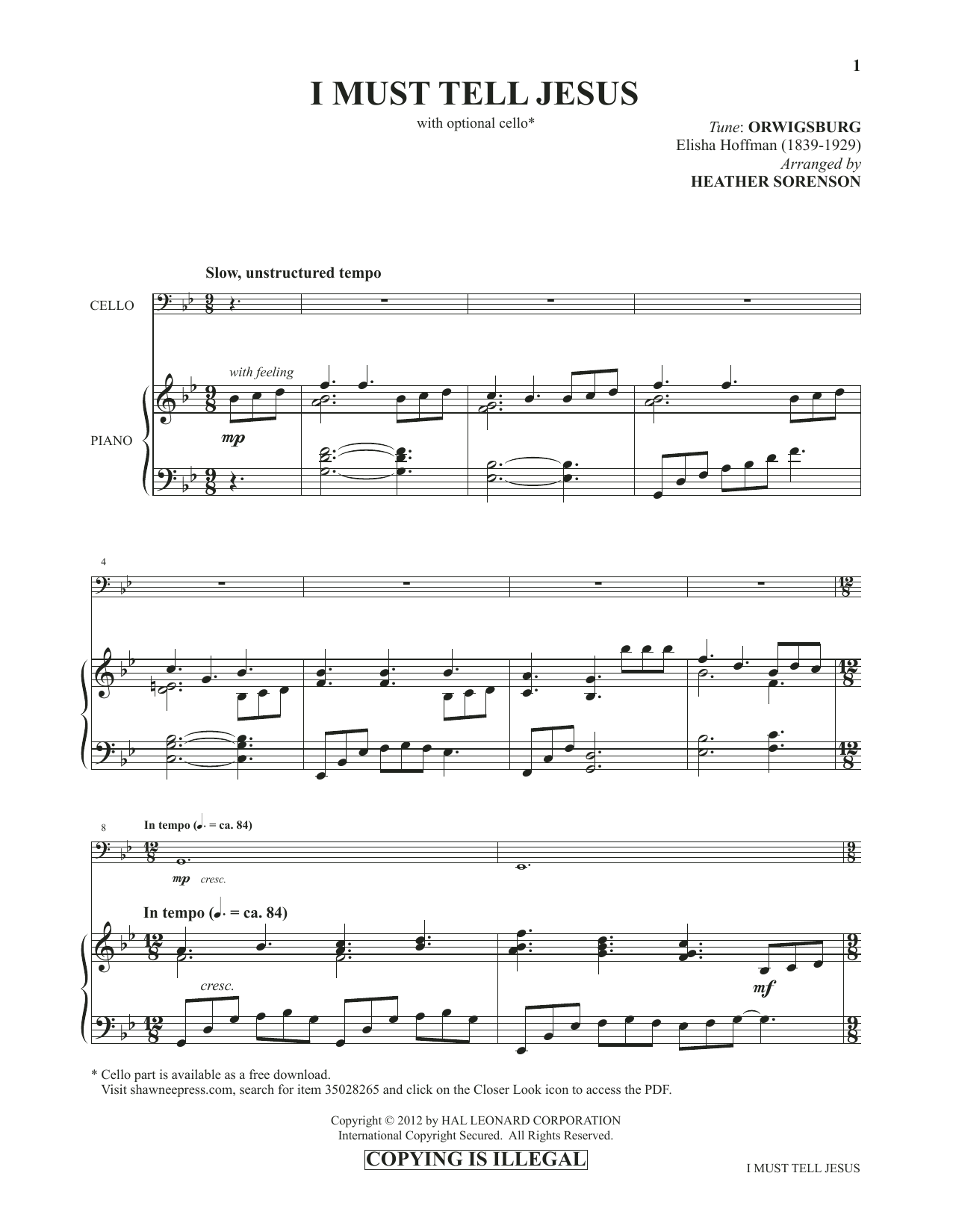 Heather Sorenson I Must Tell Jesus (from Images: Sacred Piano Reflections) Sheet Music Notes & Chords for Piano Solo - Download or Print PDF