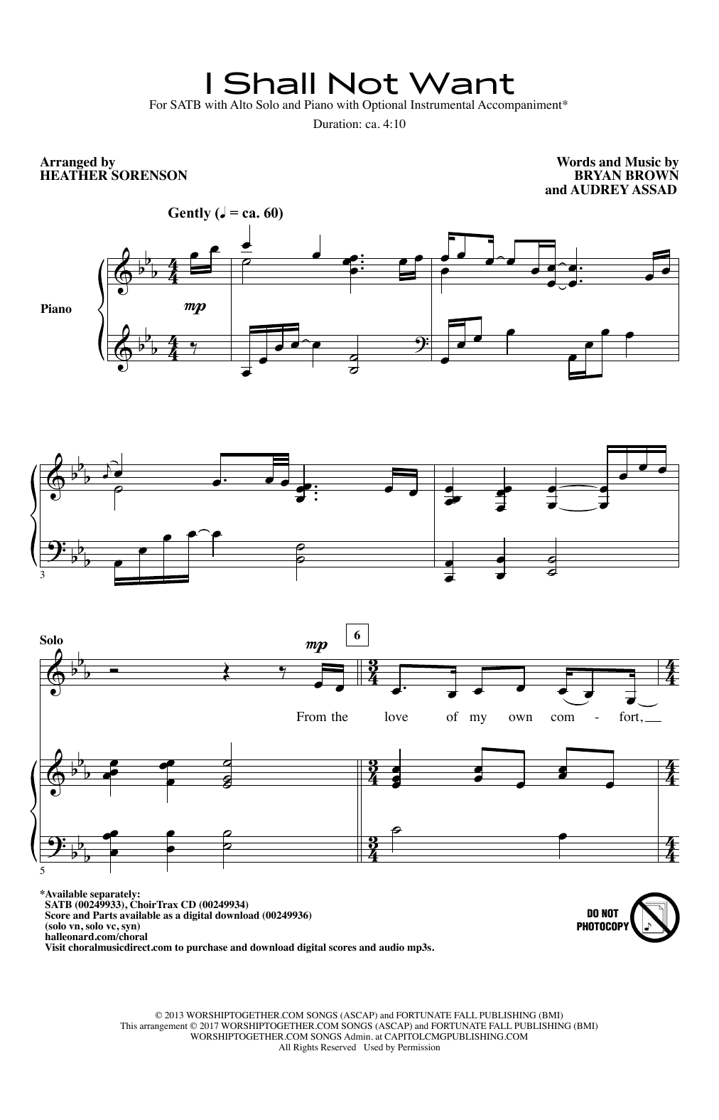 Heather Sorenson I Shall Not Want Sheet Music Notes & Chords for SATB - Download or Print PDF