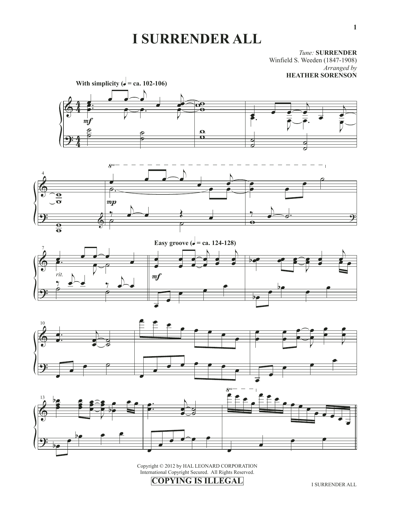 Heather Sorenson I Surrender All (from Images: Sacred Piano Reflections) Sheet Music Notes & Chords for Piano Solo - Download or Print PDF