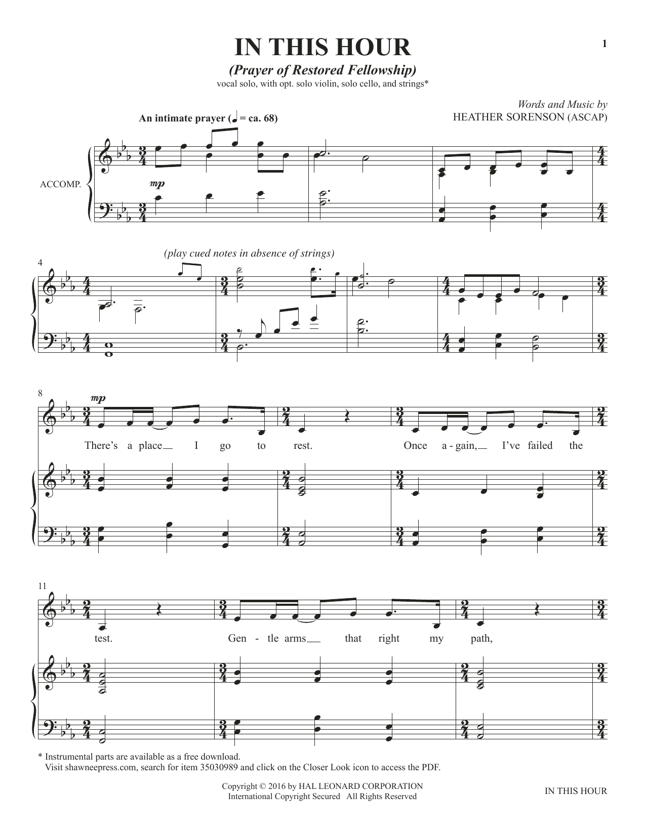 Heather Sorenson In This Hour (from The Prayer Project) Sheet Music Notes & Chords for Piano & Vocal - Download or Print PDF