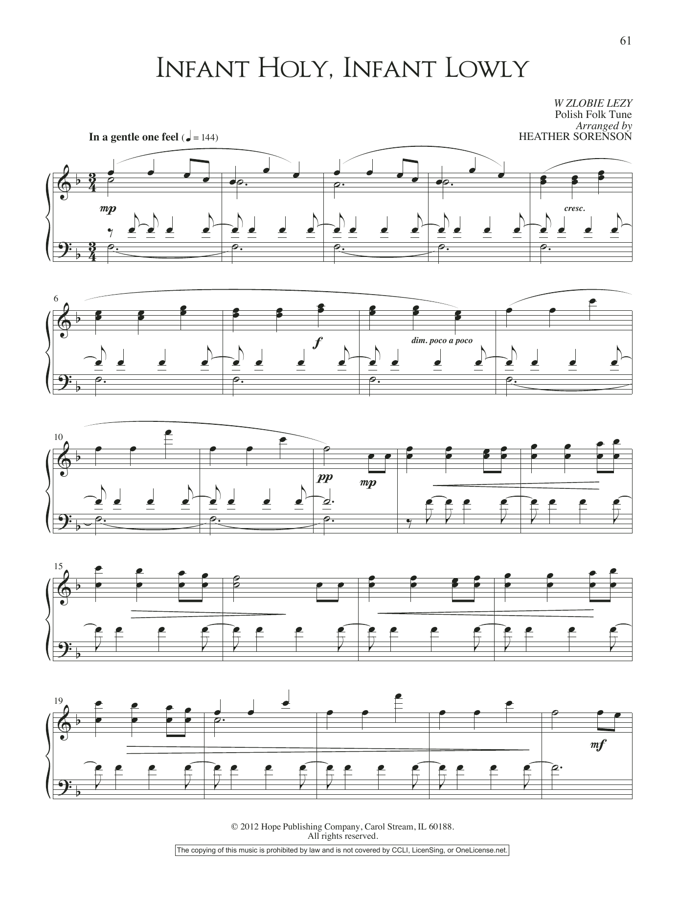 Heather Sorenson Infant Holy, Infant Lowly Sheet Music Notes & Chords for Piano Solo - Download or Print PDF