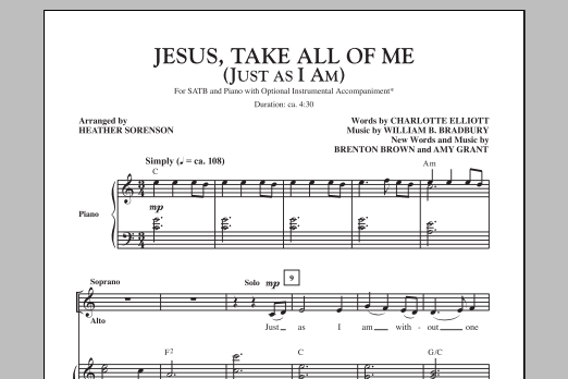 Heather Sorenson Jesus Take All Of Me (Just As I Am) Sheet Music Notes & Chords for SATB - Download or Print PDF