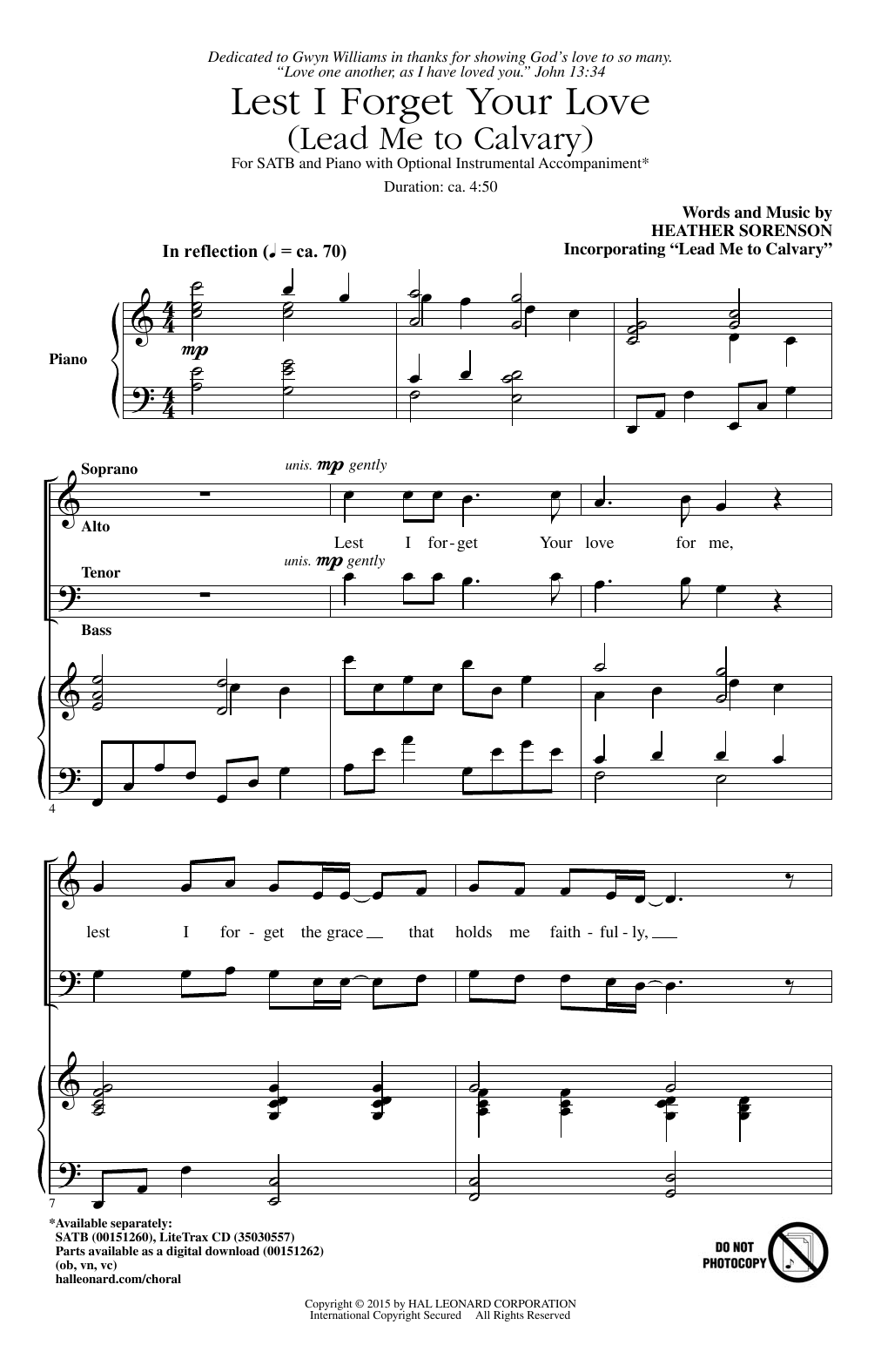 Heather Sorenson Lest I Forget Your Love (Lead Me To Calvary) Sheet Music Notes & Chords for SATB - Download or Print PDF