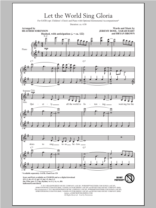 Heather Sorenson Let The World Sing Gloria Sheet Music Notes & Chords for SATB - Download or Print PDF