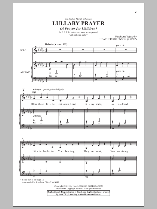 Heather Sorenson Lullaby Prayer (A Prayer For Children) Sheet Music Notes & Chords for Choral - Download or Print PDF