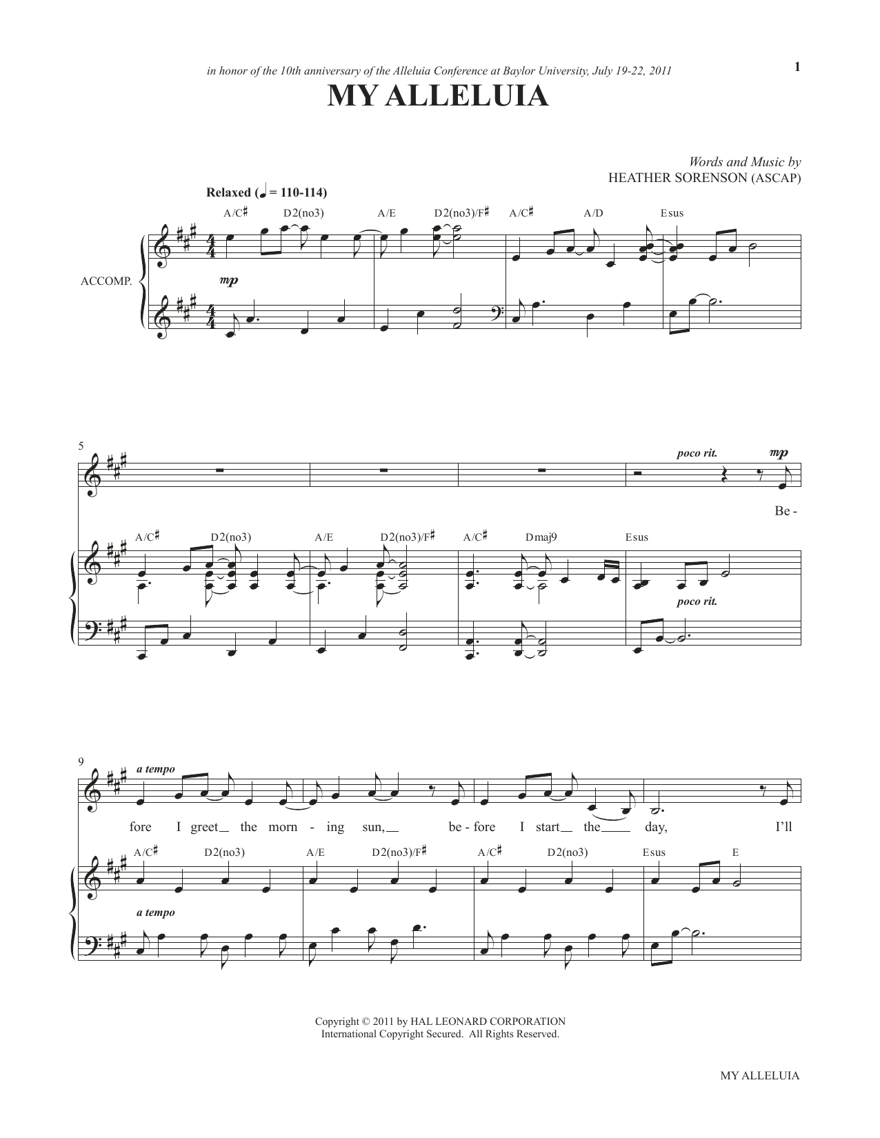Heather Sorenson My Alleluia (from My Alleluia: Vocal Solos for Worship) Sheet Music Notes & Chords for Piano & Vocal - Download or Print PDF