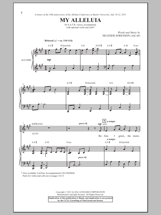 Heather Sorenson My Alleluia Sheet Music Notes & Chords for SATB - Download or Print PDF