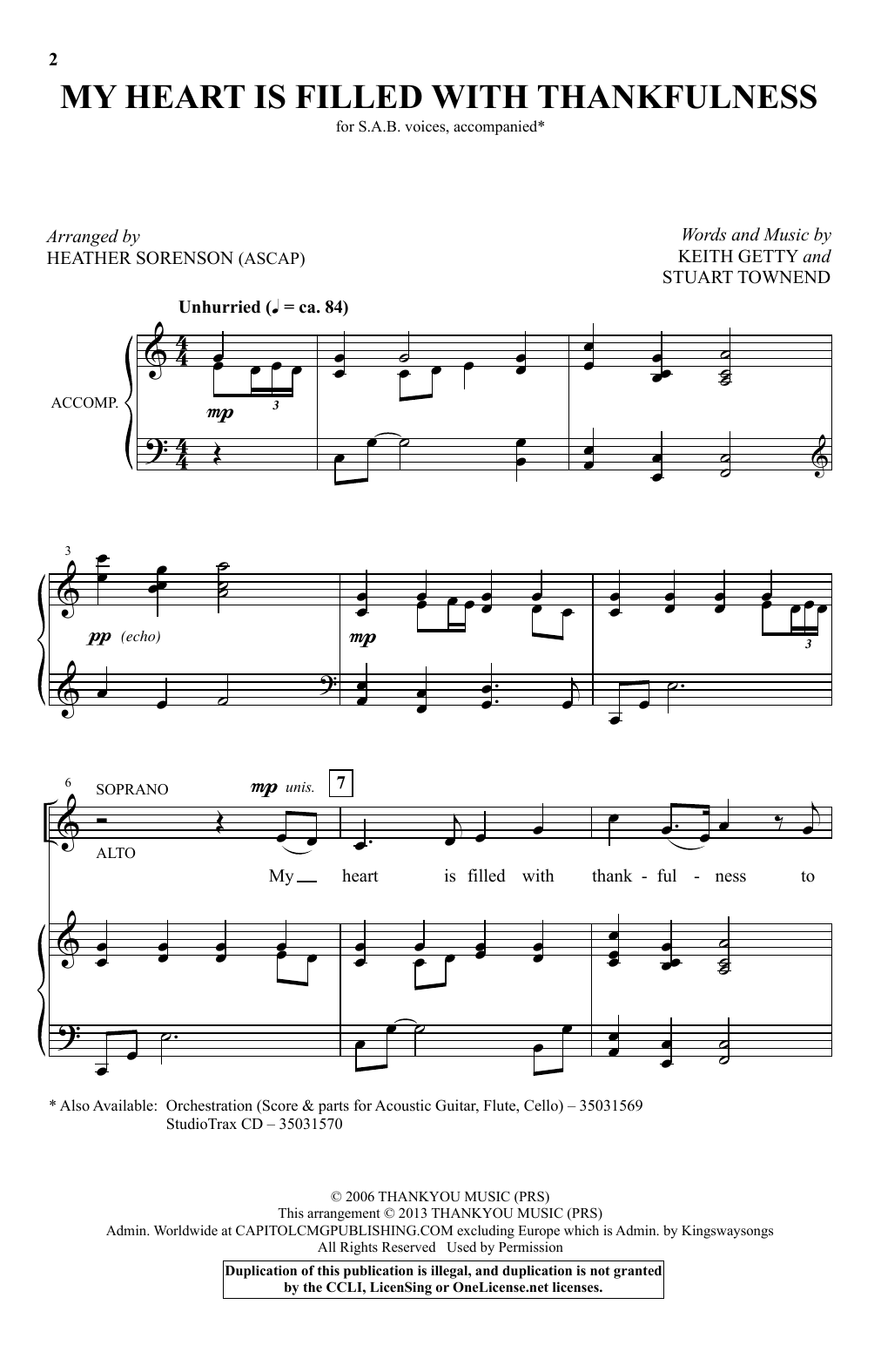 Heather Sorenson My Heart Is Filled With Thankfulness Sheet Music Notes & Chords for SAB - Download or Print PDF