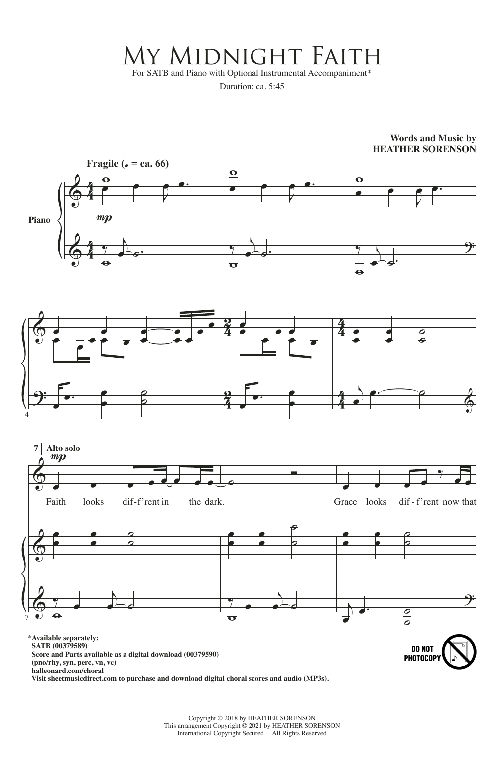 Heather Sorenson My Midnight Faith Sheet Music Notes & Chords for SATB Choir - Download or Print PDF