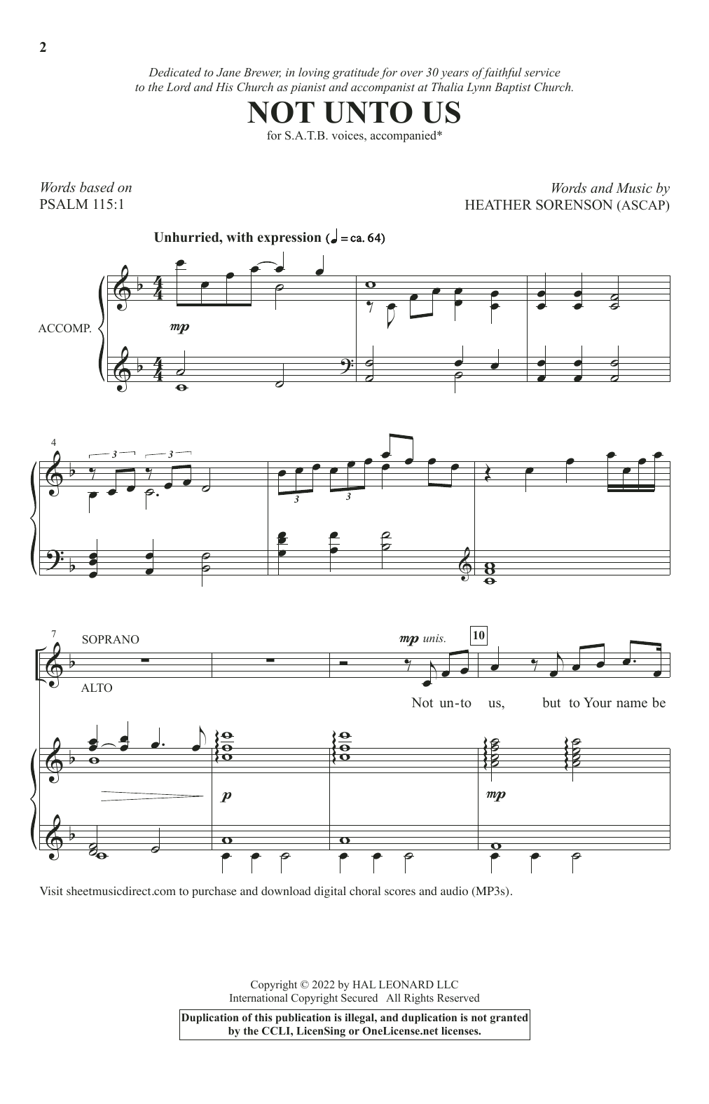 Heather Sorenson Not Unto Us Sheet Music Notes & Chords for SATB Choir - Download or Print PDF