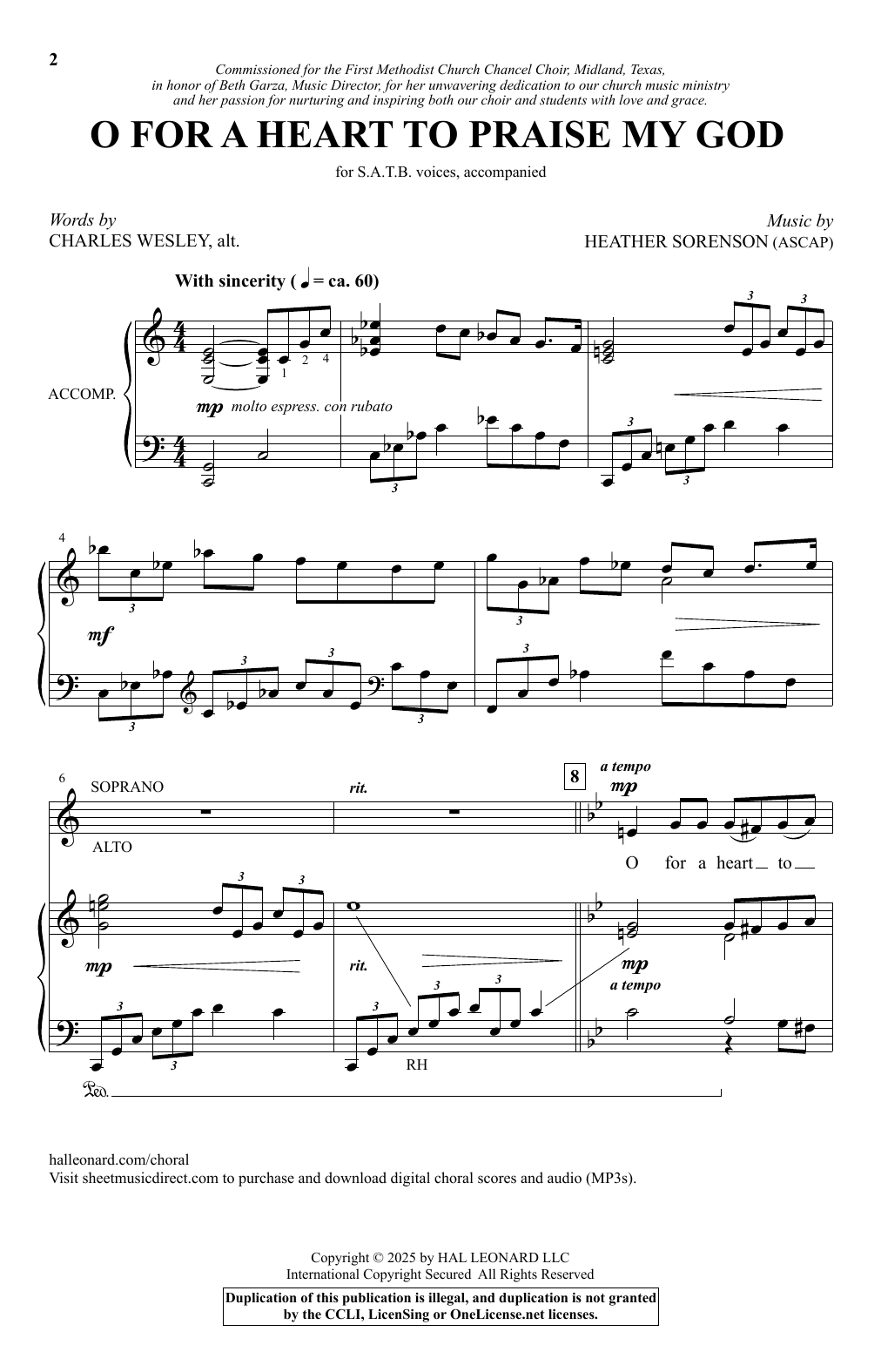 Heather Sorenson O For A Heart To Praise My God Sheet Music Notes & Chords for SATB Choir - Download or Print PDF