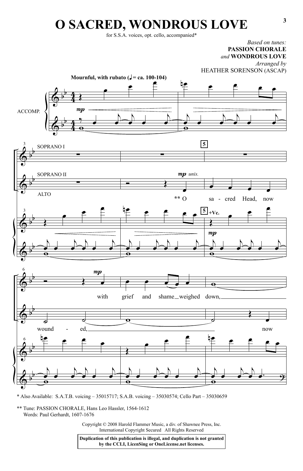 Heather Sorenson O Sacred, Wondrous Love Sheet Music Notes & Chords for SSA - Download or Print PDF