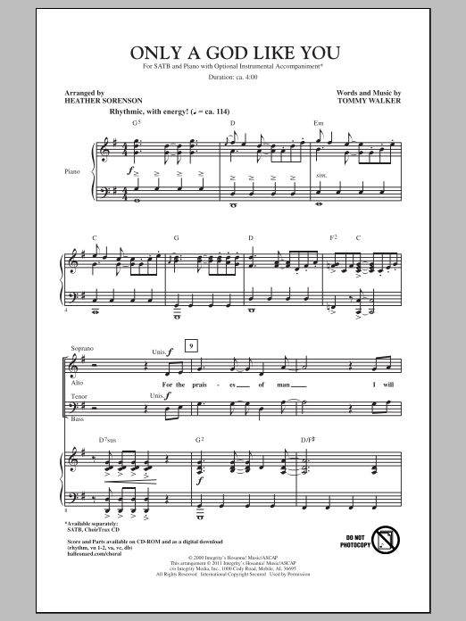 Heather Sorenson Only A God Like You Sheet Music Notes & Chords for SATB - Download or Print PDF
