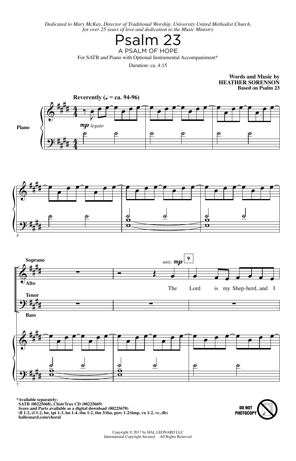 Heather Sorenson Psalm 23 (A Psalm Of Hope) Sheet Music Notes & Chords for SATB - Download or Print PDF