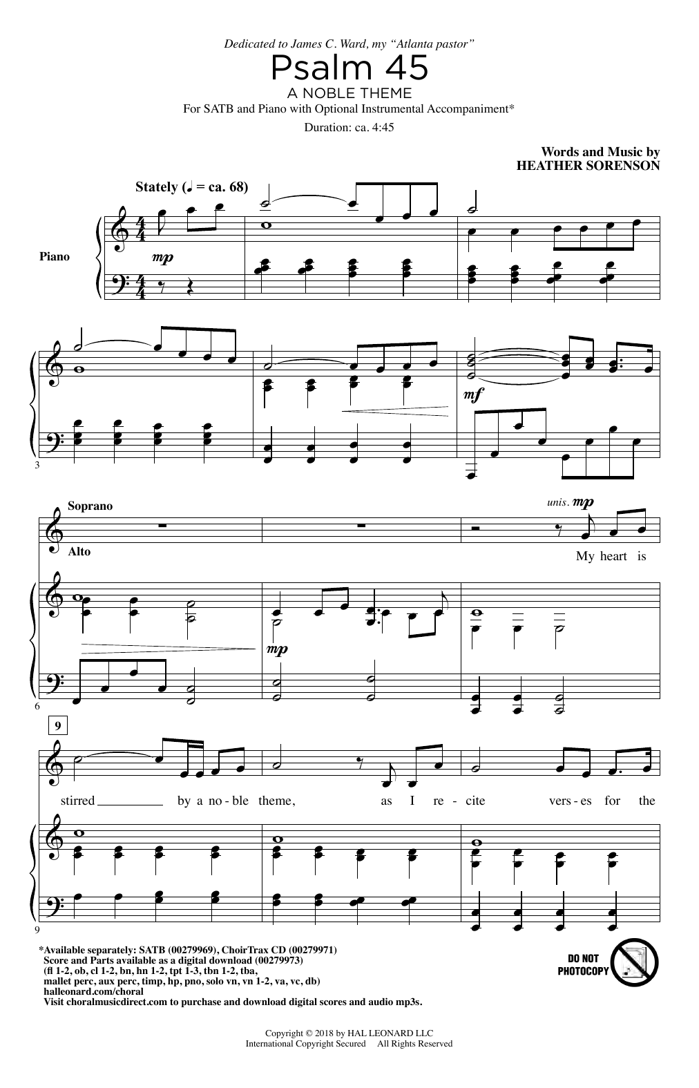 Heather Sorenson Psalm 45 (A Noble Theme) Sheet Music Notes & Chords for SATB Choir - Download or Print PDF