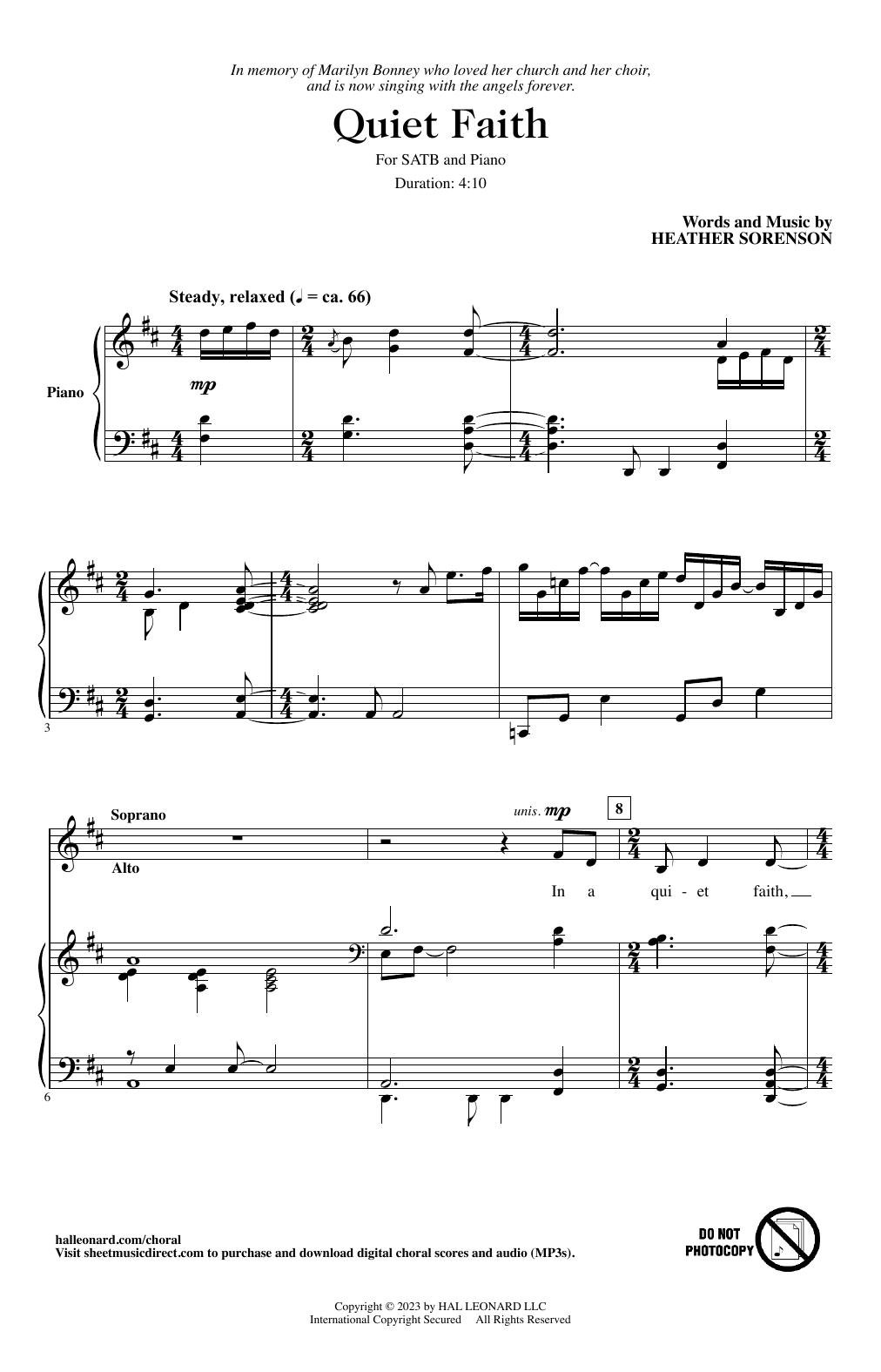 Heather Sorenson Quiet Faith Sheet Music Notes & Chords for SATB Choir - Download or Print PDF