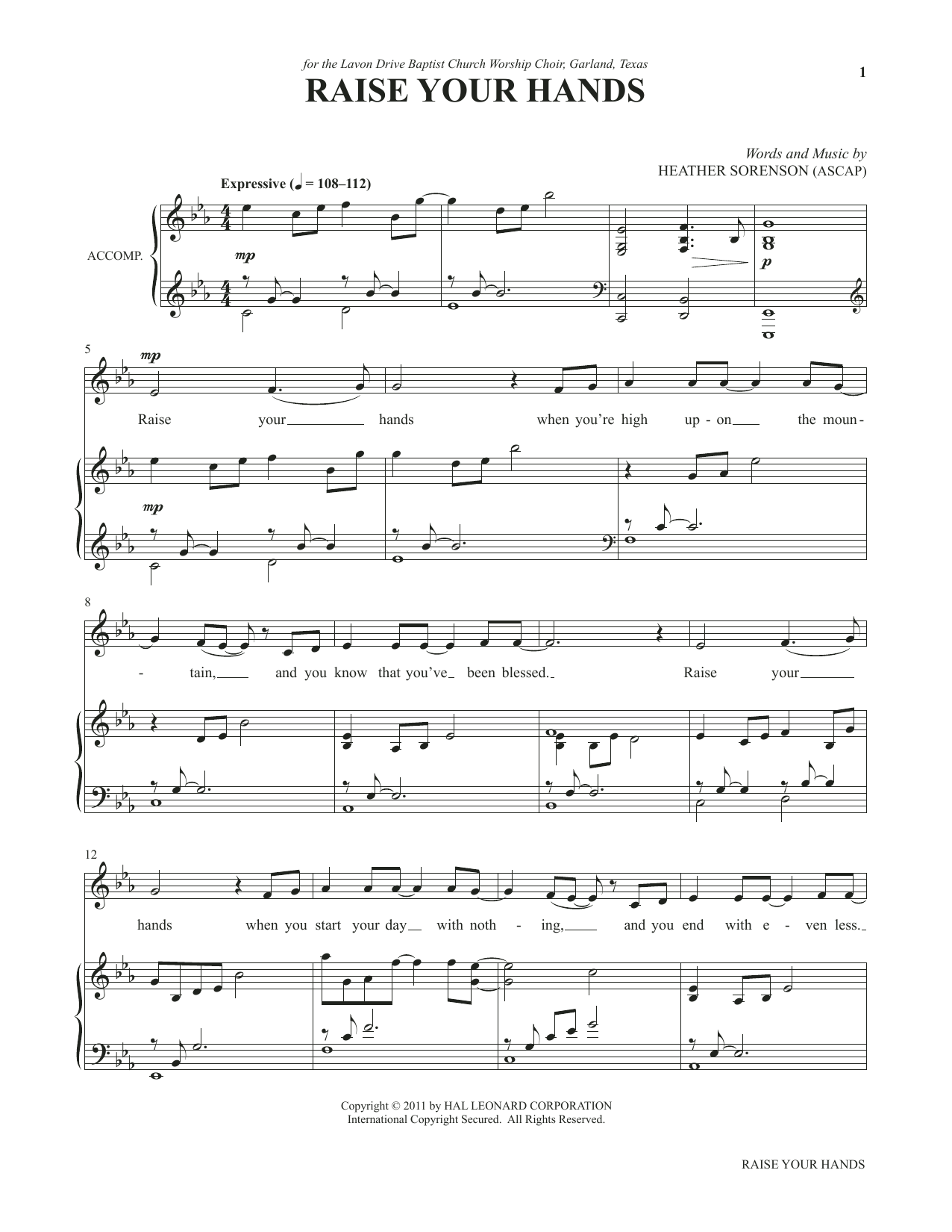 Heather Sorenson Raise Your Hands (from My Alleluia: Vocal Solos for Worship) Sheet Music Notes & Chords for Piano & Vocal - Download or Print PDF