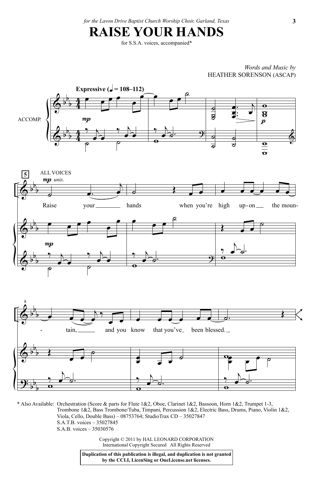 Heather Sorenson Raise Your Hands Sheet Music Notes & Chords for SSA - Download or Print PDF
