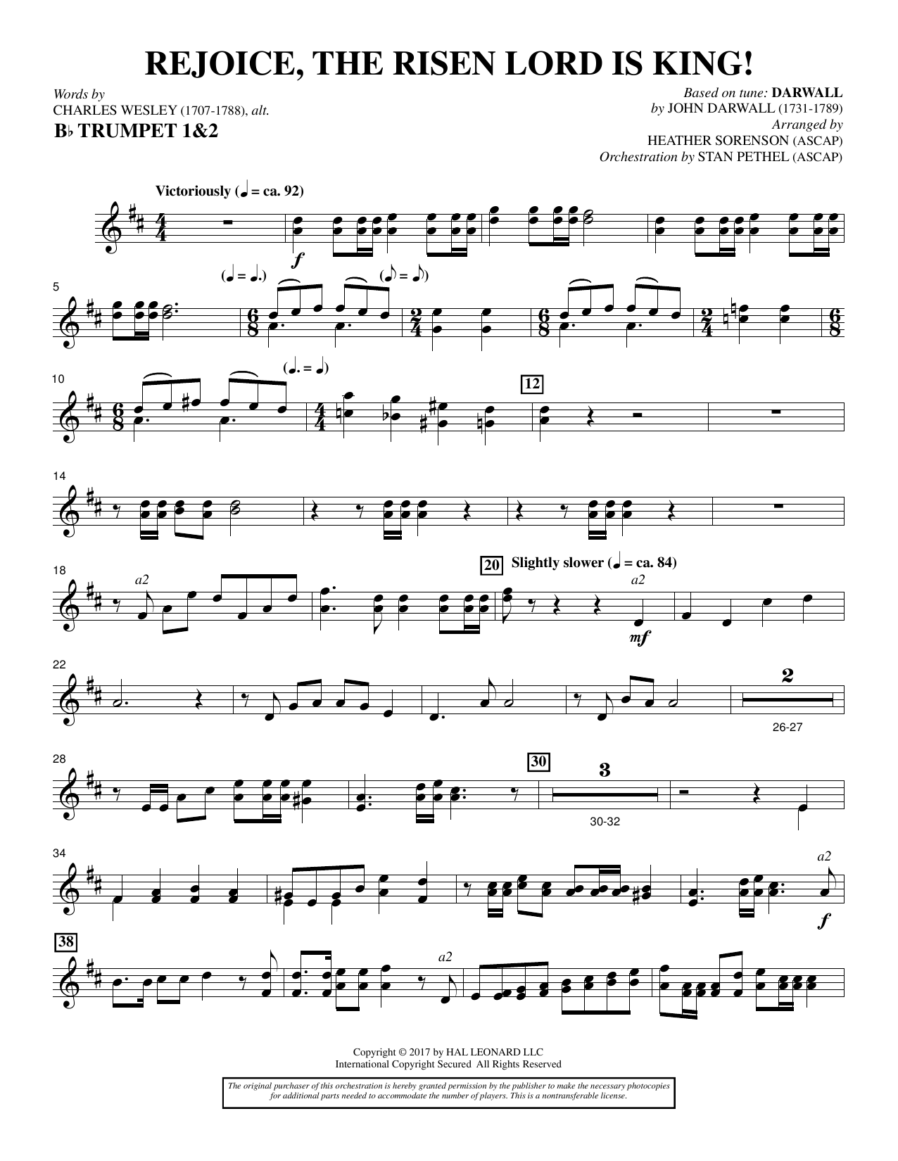 Heather Sorenson Rejoice, the Risen Lord Is King! - Bb Trumpet 1,2 Sheet Music Notes & Chords for Choral Instrumental Pak - Download or Print PDF