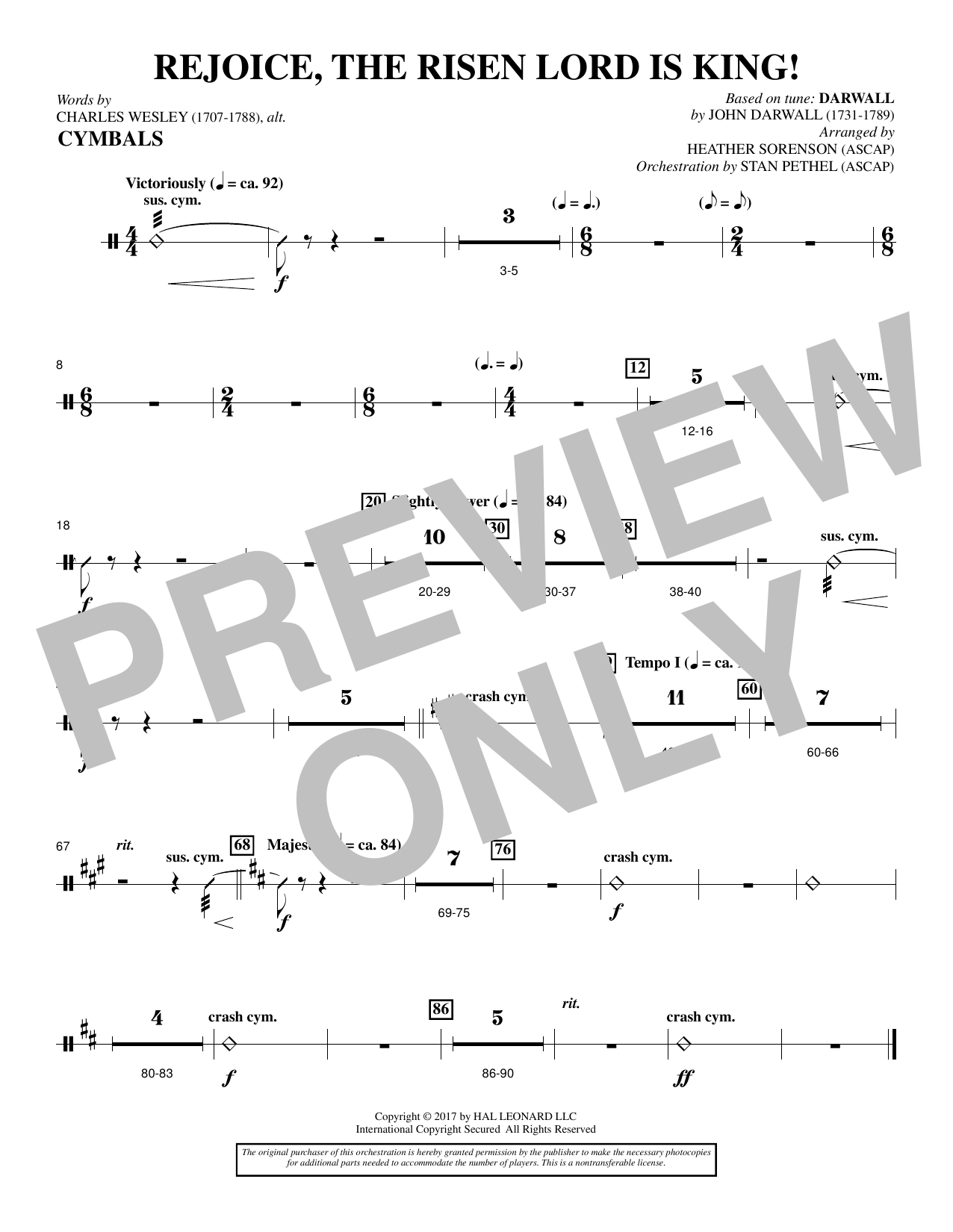 Heather Sorenson Rejoice, the Risen Lord Is King! - Cymbals Sheet Music Notes & Chords for Choral Instrumental Pak - Download or Print PDF