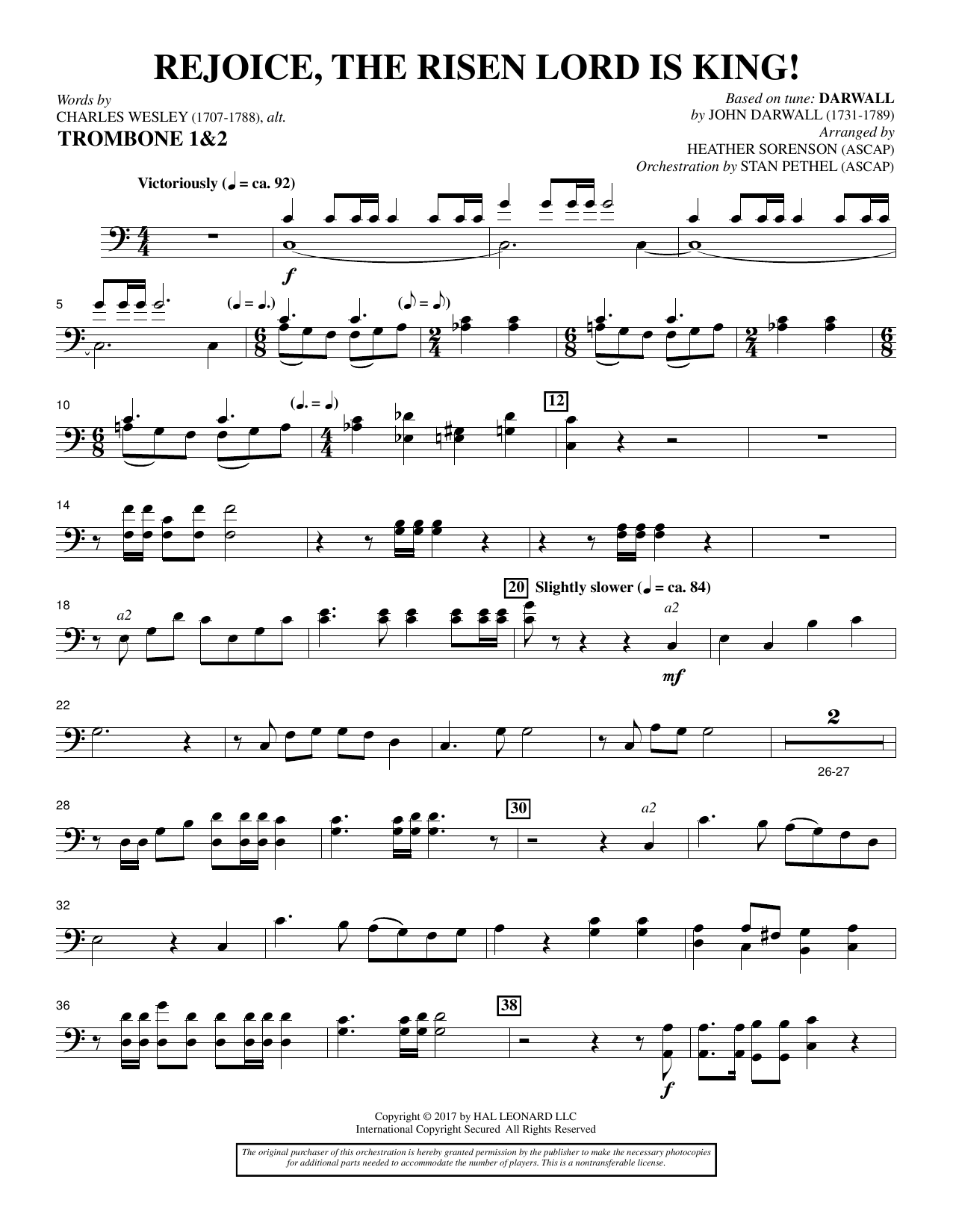 Heather Sorenson Rejoice, the Risen Lord Is King! - Trombone 1 & 2 Sheet Music Notes & Chords for Choral Instrumental Pak - Download or Print PDF