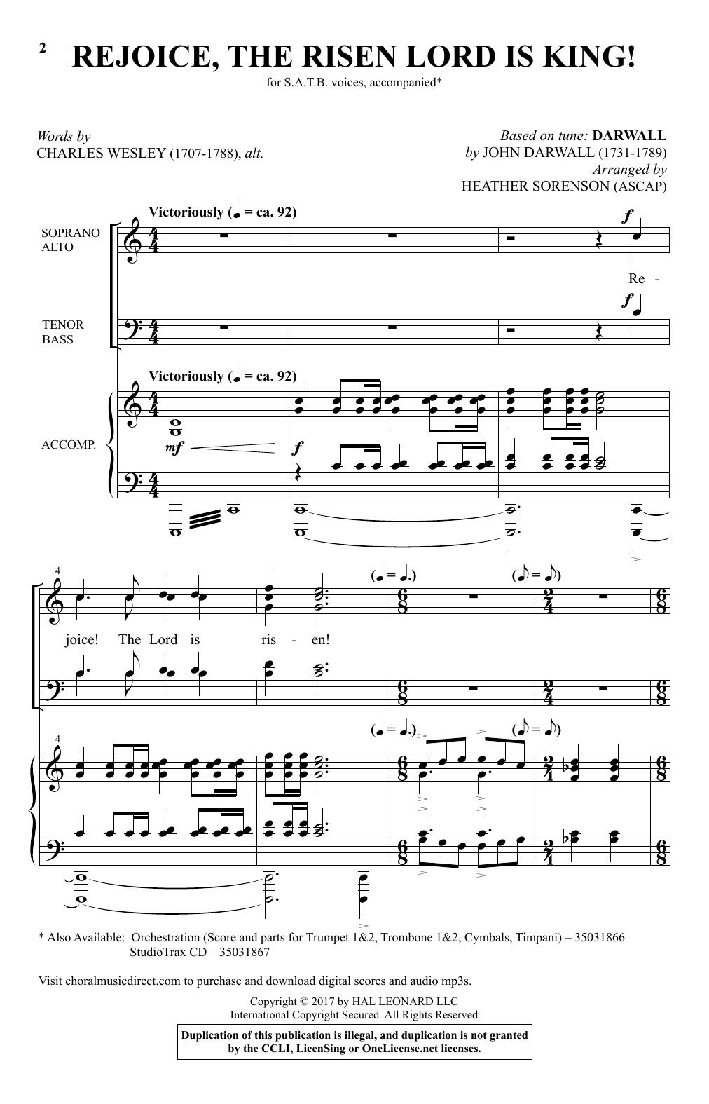 Heather Sorenson Rejoice, The Risen Lord Is King! Sheet Music Notes & Chords for SATB - Download or Print PDF