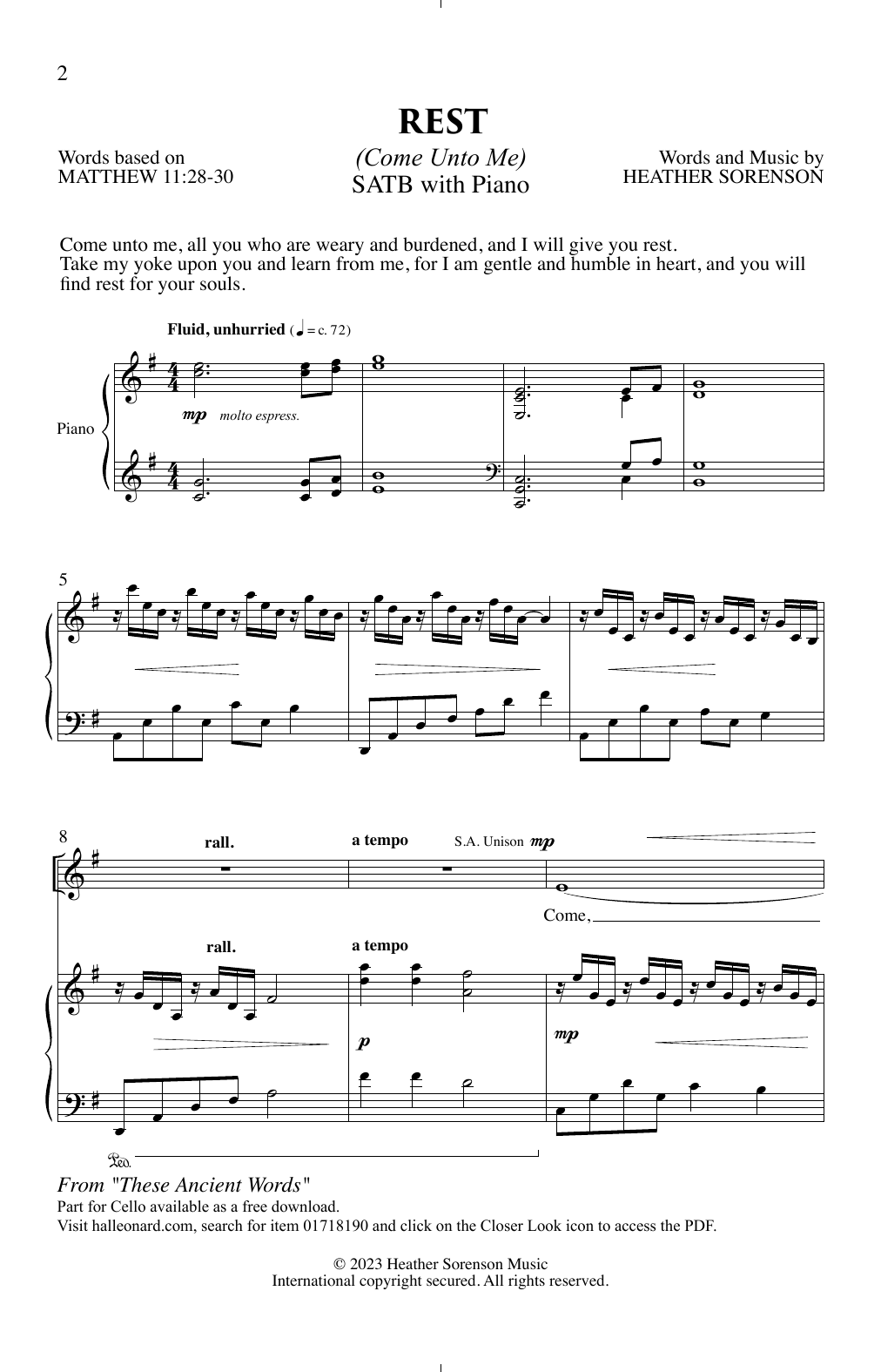 Heather Sorenson Rest Sheet Music Notes & Chords for SATB Choir - Download or Print PDF